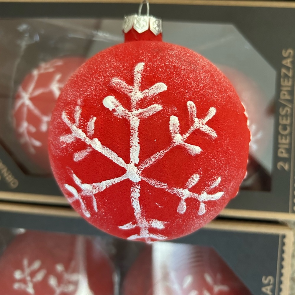 CHRISTMAS BULBS Glass large GLITTER snowflakes Christmas bulbs SET OF 5